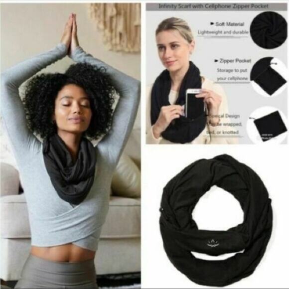 NWT Beyond Yoga Infinity Hidden pocket Scarf Black NEW Exercise Hidden Pocket - Picture 1 of 14